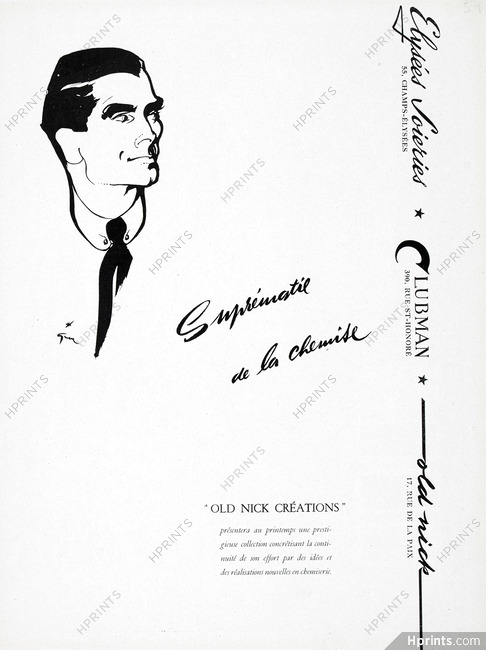 Old Nick Créations 1954 Elysées Soieries, Clubman, René Gruau