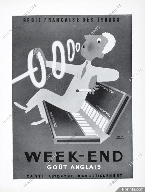 Week-End 1955 Cigarettes, Poster Art, Hervé Morvan