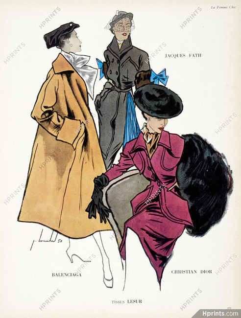 Balenciaga, Jacques Fath, Christian Dior 1950 Tissus Lesur, Pierre Louchel