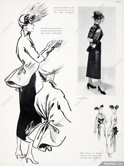 Schiaparelli 1948 Jaquette, Fashion Illustration