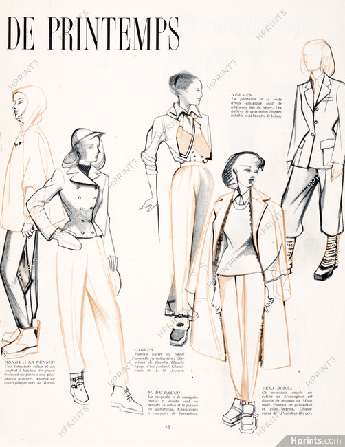 Ski de printemps 1948 Carven, Madeleine de Rauch, Véra Boréa, Hermès, Sportswear