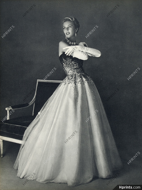Jean Patou 1953 Evening Gown, Bustier Strass, Photo Philippe Pottier