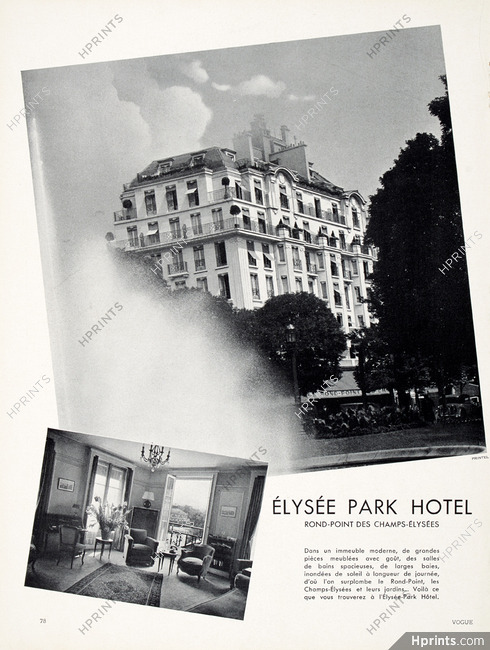 Elysée Palace Hotel 1937 Photo Printel, Champs-Elysées