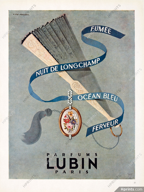 Lubin (Perfumes) 1945 Fumée, Nuit de Longchamp, Océan Bleu, Ferveur, Pierre Fix-Masseau