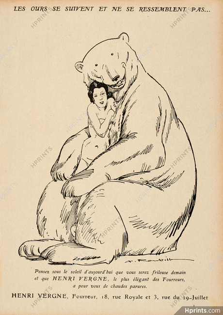 Henri Vergne (Fur Clothing) 1924 Roubille, Bear, Fur Coat, Nude