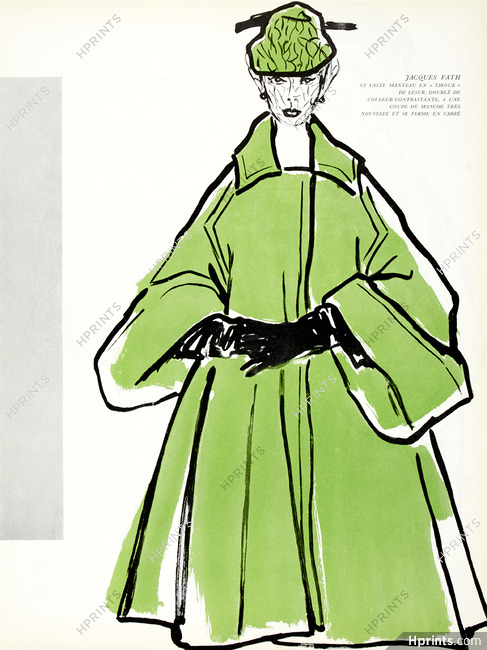 Jacques Fath 1951 Winter Coat Durani Fashion Illustration
