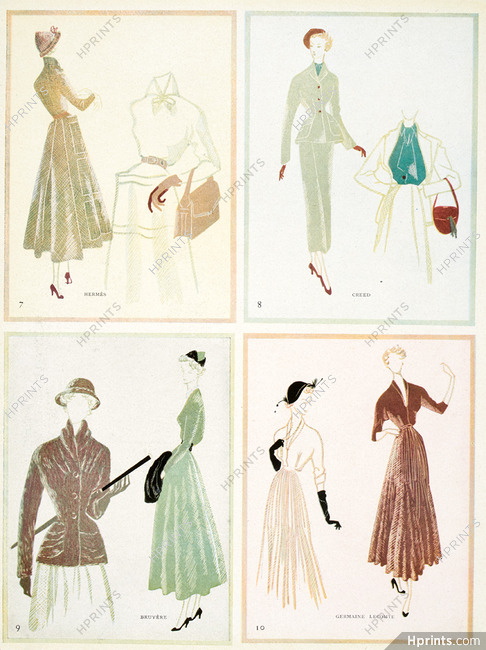 Hermès, Creed, Bruyère, Germaine Lecomte 1948 Denise Nicollet, Fashion Illustration