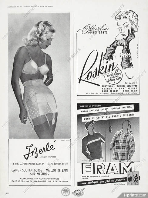 J. Berlé (Lingerie) 1949 Photo Saad, Girdle — Advertisement