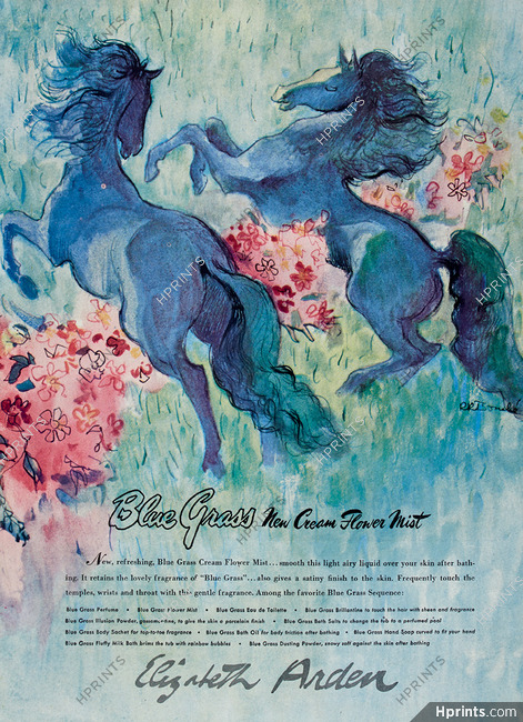 Elizabeth Arden (Perfumes) 1944 Blue Grass, René Bouché, Horse