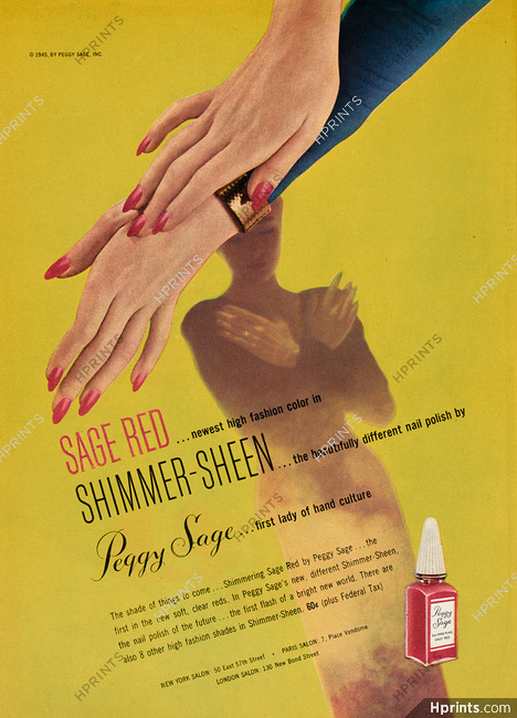 Peggy Sage 1945 Sage Red, Shimmer Sheen, Nail Polish