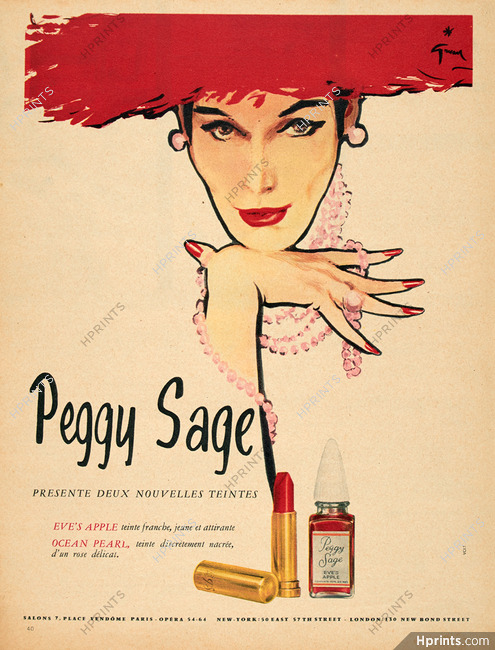 Peggy Sage 1955 René Gruau, Nail Polish, Lipstick