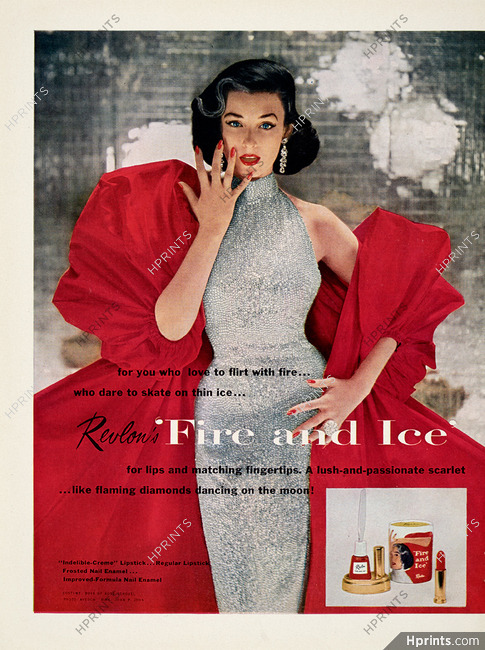 Revlon (Cosmetics) 1952 Fire and Ice Lipstick, Nail Enamel, Photo Richard Avedon