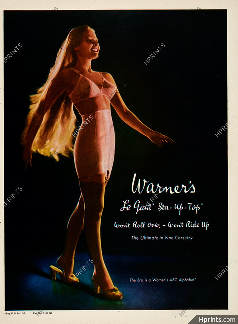 1963 WARNERS UNSLIPPABLE STRAPLESS BRA - Young Woman in Lingerie = Print AD