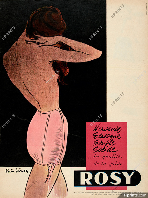 Rosy (Lingerie) 1954 Pierre Simon, Girdle, Fashion Illustration