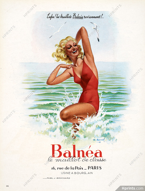 Balnéa (Swimwear) 1947 Charles Lemmel, Bathing Beauty, Pin-up