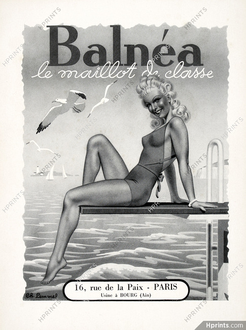 Balnéa 1945 Charles Lemmel, Swimwear, Bathing Beauty, Pin-up