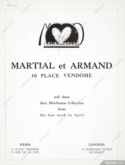 Martial et Armand (Couture) 1929 Label, 10 Place Vendôme, Paris