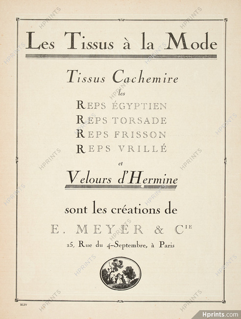 E. Meyer & Cie 1923 Reps, Velours d'Hermine