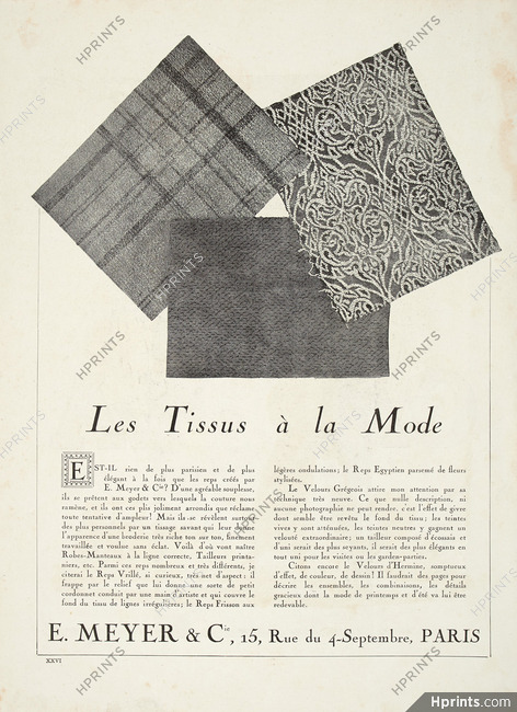 E. Meyer & Cie 1923 Les Tissus à la Mode
