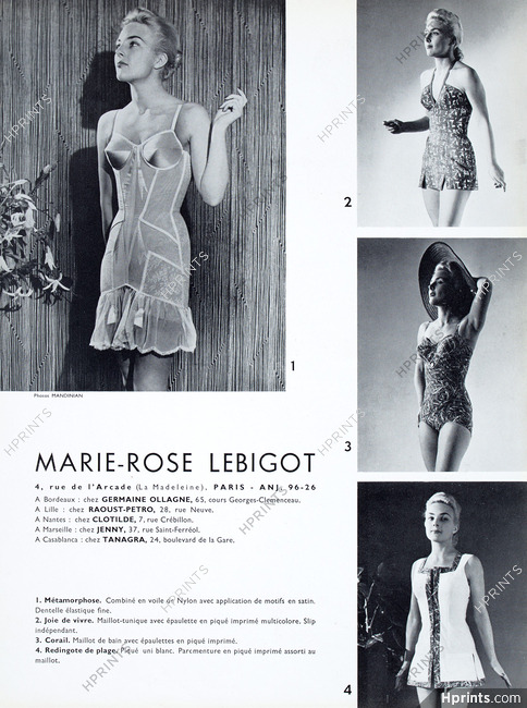 Marie-Rose Lebigot (Lingerie) 1956 Corselette, Swimwear, Photo Mandinian