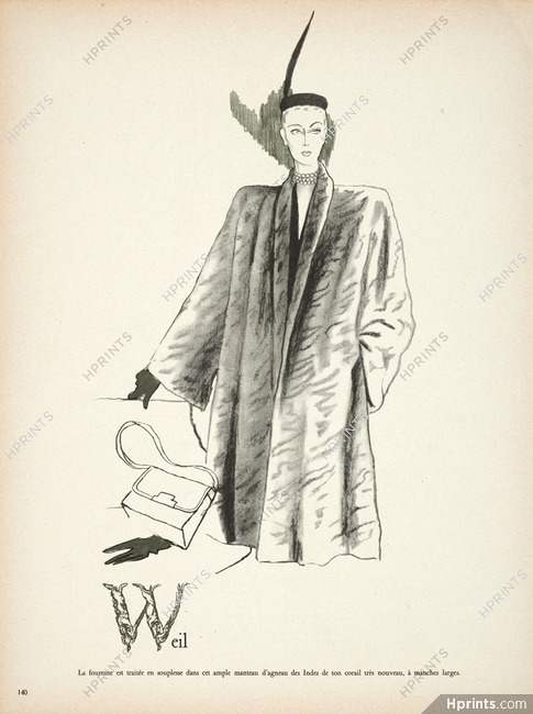 Weil (Fur Clothing) 1946 Fashion Illustration