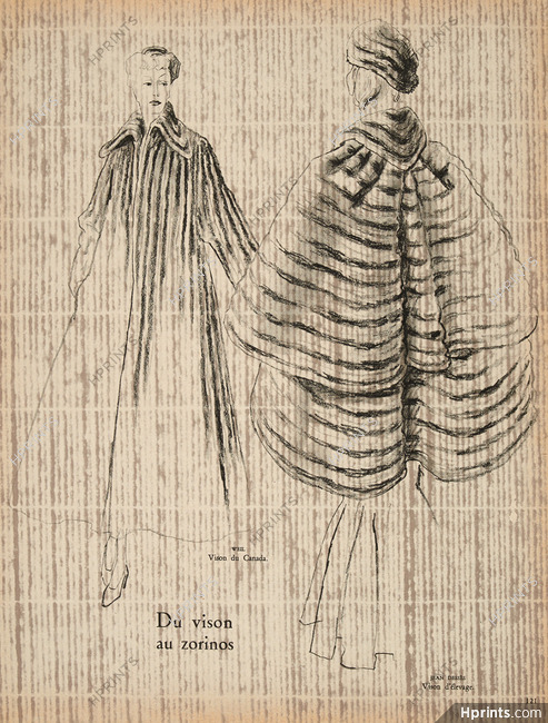Weil, Jean Dessès 1948 Vison, Fur Clothing, Fashion Illustration