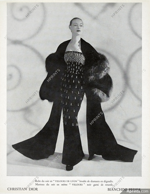 Christian Dior 1951 black embroidery velvet Evening Gown & Coat