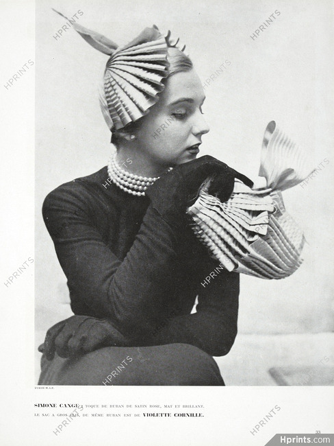 Simone Cange (Hat) & Violette Cornille (Handbag) 1949 Fashion Photography Hat, Yurek