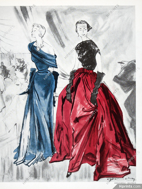 Schiaparelli, Molyneux 1949 Evening Gowns, Rodier, Bianchini Férier, Demachy
