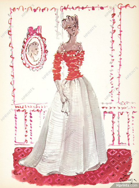 Balenciaga 1956 Evening Gown, Fashion Illustration, José Guinoga