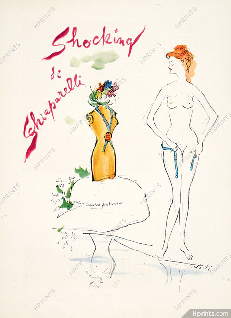 Schiaparelli (Perfumes) 1949 Shocking, Marcel Vertes, Nude