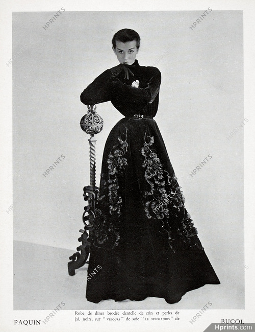 Paquin 1951 Evening Gown, Bucol, Embroidery