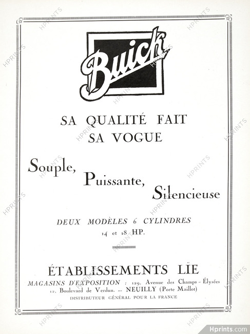 Buick 1925 "Sa qualité fait sa vogue"