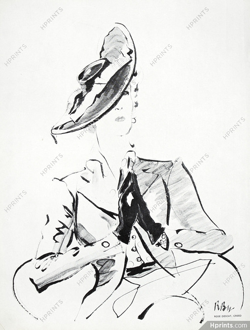 Rose Descat, Creed 1937 Fashion Illustration, René Bouët-Willaumez