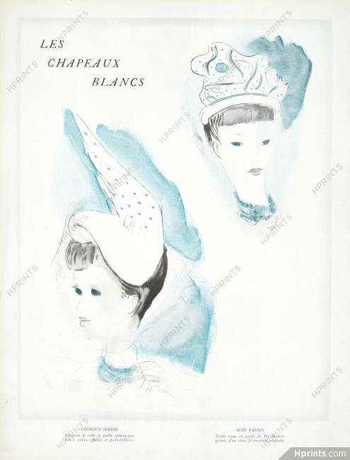 Legroux Soeurs, Rose Valois 1948 Chapeaux blancs, Fashion Illustration