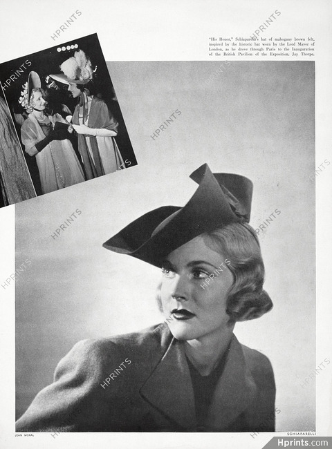Schiaparelli (Millinery) 1937 "His Honor" Hat, Photo Jean Moral