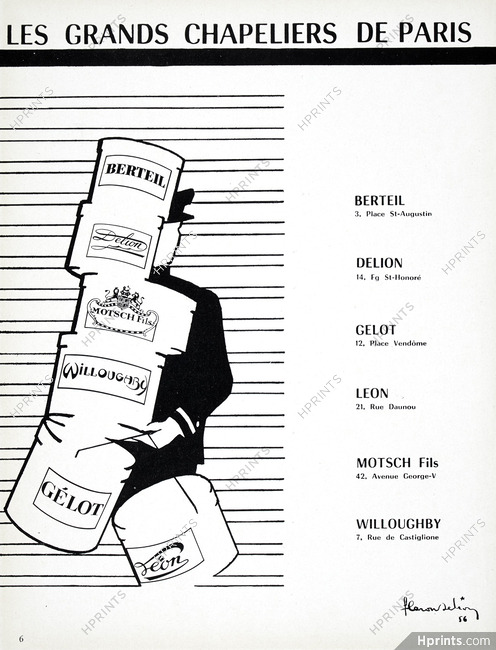 Berteil, Delion, Motsch, Willoughby, Gélot 1957 Grands Chapeliers de Paris