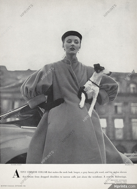 Balenciaga 1950 Coat, Chinese Collar, Photo Richard Avedon