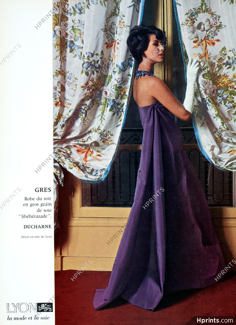Grès 1961 Evening Dress, Ducharne, Décor en Soie de Lyon, Photo Decaux