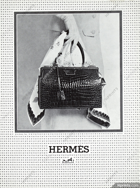 Hermès (Handbags) 1962 Crocodile, Scarf (b&w)