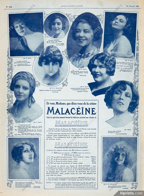 Malaceïne 1926 Spinelly, Lély, Rafale, Denya, Yrven, Sibille, Valmond, Parisys...