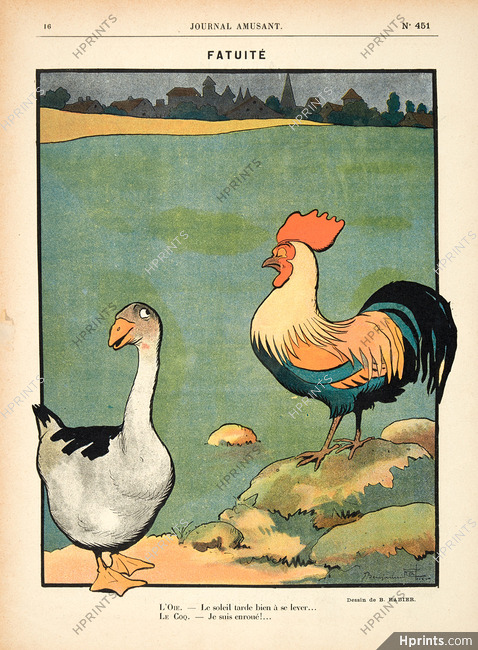 Benjamin Rabier 1908 Fatuité, L'Oie et le Coq