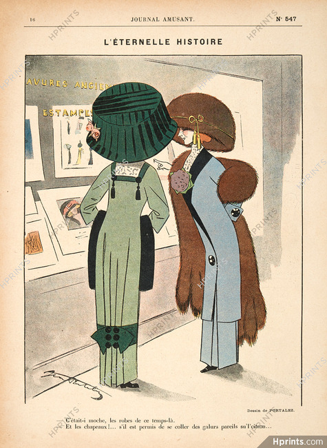 Portalez 1909 L'Eternelle Histoire, Vitrine d'Estampes, Shop Window, Fashion Satire