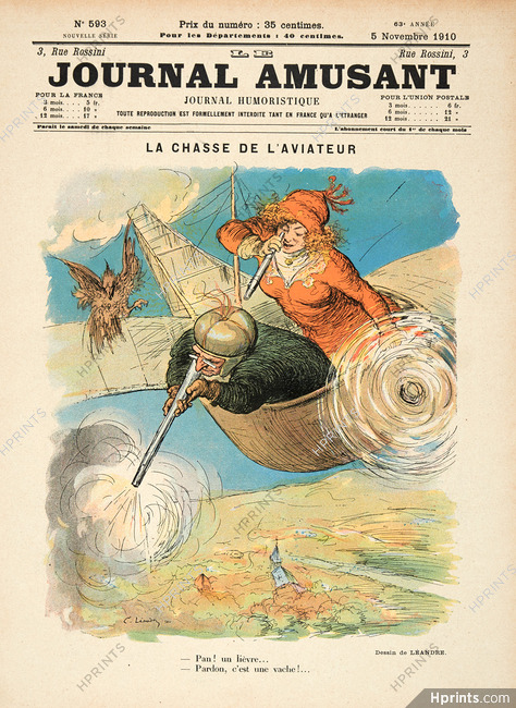 Charles Léandre 1910 La Chasse de l'Aviateur, Airplane, Hunter
