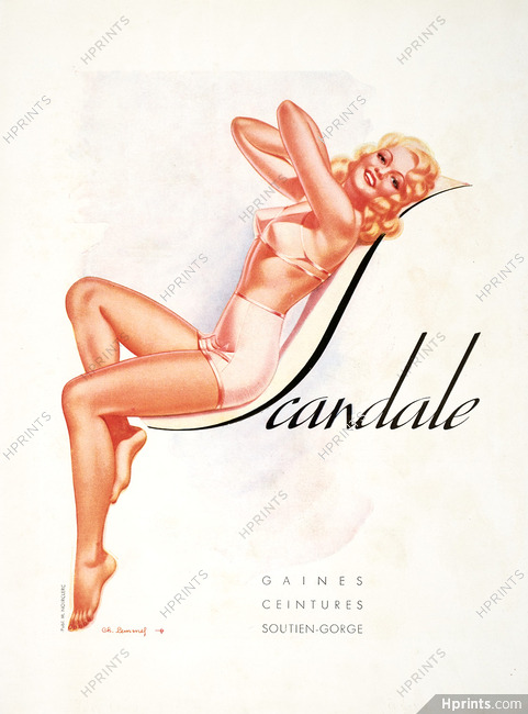 Scandale (Lingerie) 1946 Charles Lemmel, Girdle, Bra, Pin-up (L)