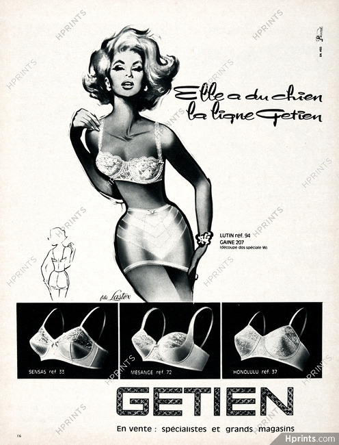 Getien (Lingerie) 1963 Girdle, Bra, Pin-up — Advertisement