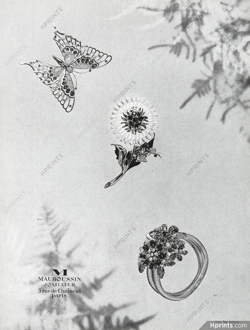 Mauboussin 1941 Flower Bracelet, Butterfly Brooch