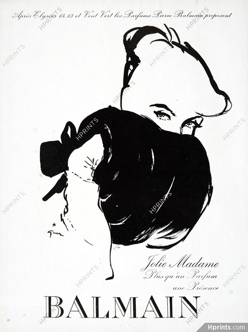 Pierre Balmain (Perfumes) 1953 "Jolie Madame" Muff, René Gruau (uncut version)