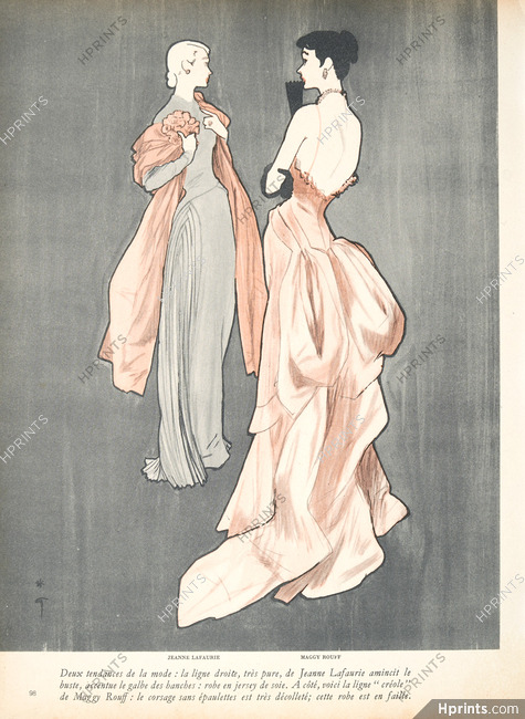 René Gruau 1948 Jeanne Lafaurie & Maggy Rouff, backless Evening Gown