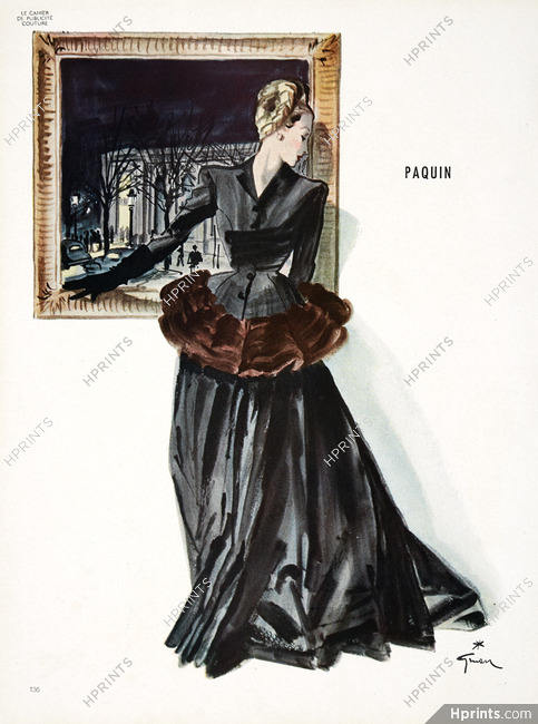 Paquin 1945 Evening Gown, René Gruau Fashion Illustration